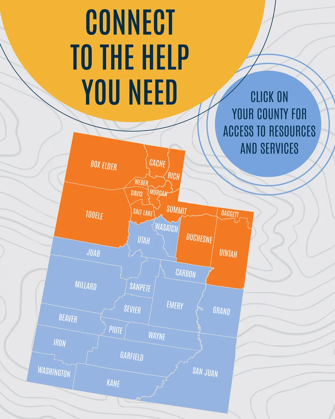 Map of Utah counties. Connect to the help you need.